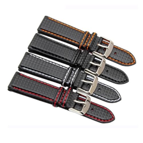 ZGHQHCDRH Uhrenarmband, Carbonfaser-Uhrenarmband aus echtem Leder for Herren mit silberner Schließe(Black with red,23mm) von ZGHQHCDRH