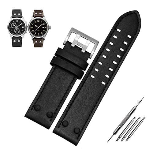 ZGHQHCDRH Uhrenarmband, Echtes Leder Uhrenarmband Uhrenarmband Uhrarmband Knopfschnalle(B Black Silver,20mm) von ZGHQHCDRH