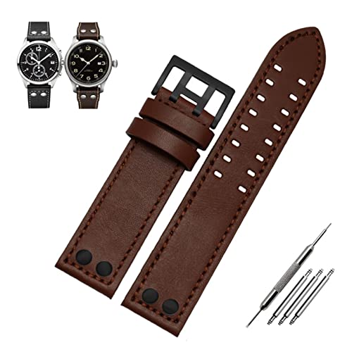ZGHQHCDRH Uhrenarmband, Echtes Leder Uhrenarmband Uhrenarmband Uhrarmband Knopfschnalle(B Brown Black,22mm) von ZGHQHCDRH