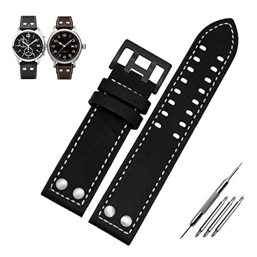 ZGHQHCDRH Uhrenarmband, Echtes Leder Uhrenarmband Uhrenarmband Uhrarmband Knopfschnalle(Black Black,20mm) von ZGHQHCDRH