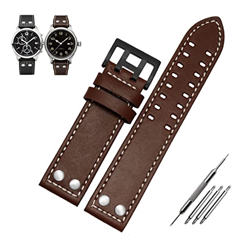 ZGHQHCDRH Uhrenarmband, Echtes Leder Uhrenarmband Uhrenarmband Uhrarmband Knopfschnalle(Brown Black,20mm) von ZGHQHCDRH