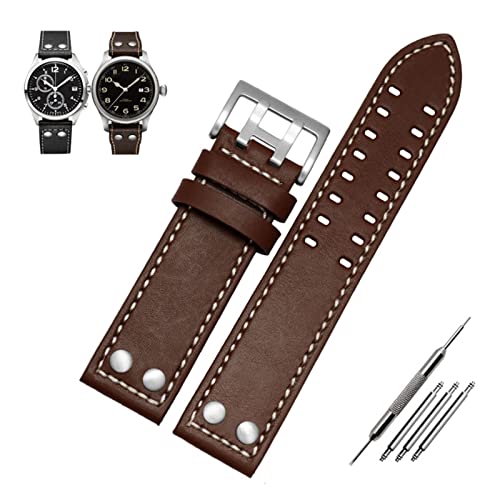 ZGHQHCDRH Uhrenarmband, Echtes Leder Uhrenarmband Uhrenarmband Uhrarmband Knopfschnalle(Brown Silver,20mm) von ZGHQHCDRH
