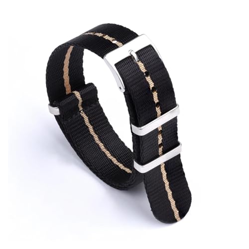 ZGHQHCDRH Uhrenarmband, Fischgräten-Sicherheitsgurt-Nylonband, neues Material, gestreiftes Uhrenarmband-Zubehör(Black Khaki,20mm) von ZGHQHCDRH