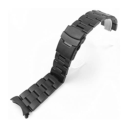 ZGHQHCDRH Uhrenarmband, Gebogene Enden Massiv Edelstahl Uhr Band Link Handgelenk Armband Männer Uhr Strap Mit Pins(Black,20mm) von ZGHQHCDRH