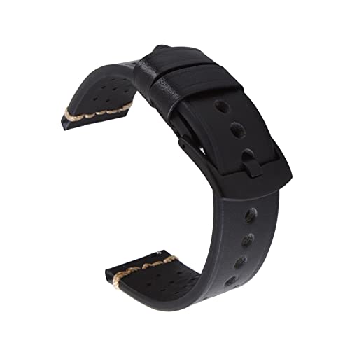 ZGHQHCDRH Uhrenarmband, Handgefertigtes Retro-Uhrenarmband aus echtem Leder. Handgenähtes perforiertes Kalbslederarmband(Black,24mm) von ZGHQHCDRH