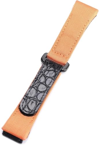 ZGHQHCDRH Uhrenarmband, Herren Nylon Canvas Nähte Echtleder Armband(Orange) von ZGHQHCDRH