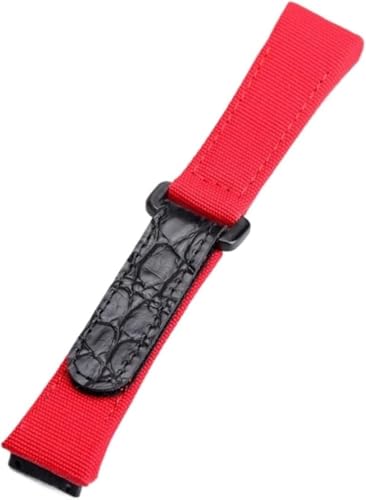ZGHQHCDRH Uhrenarmband, Herren Nylon Canvas Nähte Echtleder Armband(Red) von ZGHQHCDRH