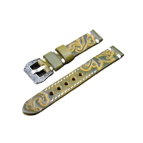 ZGHQHCDRH Uhrenarmband, Uhrenarmband Vintage Leder geschnitzt geprägt Uhrenarmbänder Geschnitzte Schnalle gravierte Schließe(24mm) von ZGHQHCDRH