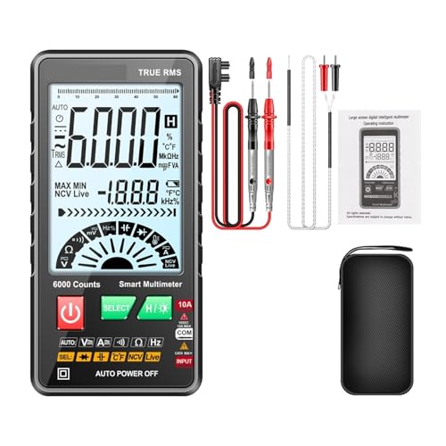 616 LCD-Bildschirm-Hintergrundbeleuchtung, Digitalmultimeter, 6000 Zählungen, Ultradünn, Intelligenter Wechselstrom-Gleichstrom-Spannungsstrom-Multimeter-Test Genau Messen(Black) von ZGJIAJU