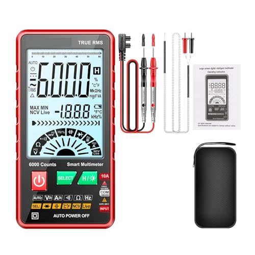 616 LCD-Bildschirm-Hintergrundbeleuchtung, Digitalmultimeter, 6000 Zählungen, Ultradünn, Intelligenter Wechselstrom-Gleichstrom-Spannungsstrom-Multimeter-Test Genau Messen(Red) von ZGJIAJU