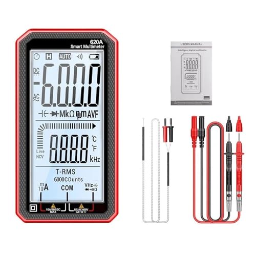 620A 6000 Counts Digital Smart Multimeter Transistor Tester True RMS Auto Elektrische Kapazität Meter Temperatur Widerstand Genau Messen(620A Red) von ZGJIAJU