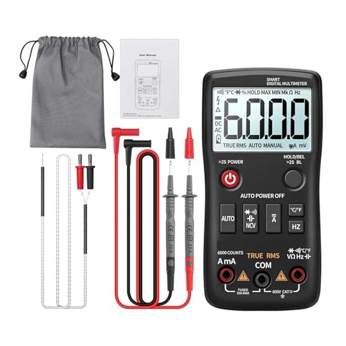 AN113B Digitalmultimeter True RMS Mit Temperaturtester 6000 Counts Auto Ranging AC/DC Transistor Spannungsmesser Genau Messen(AN113B Black) von ZGJIAJU