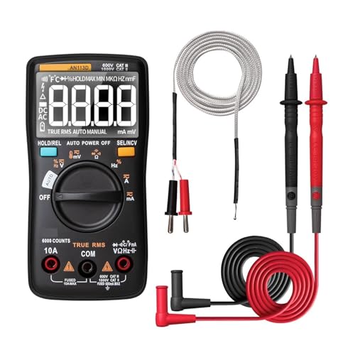 AN113D Digitales Elektrisches Multimeter, 6000 Zählungen, DC/AC-Strom, Spannungsprüfer, True RMS Auto Ranging LCD-Messgeräte Genau Messen(Black) von ZGJIAJU