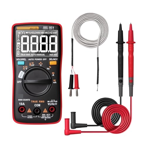 AN113D Digitales Elektrisches Multimeter, 6000 Zählungen, DC/AC-Strom, Spannungsprüfer, True RMS Auto Ranging LCD-Messgeräte Genau Messen(Red) von ZGJIAJU