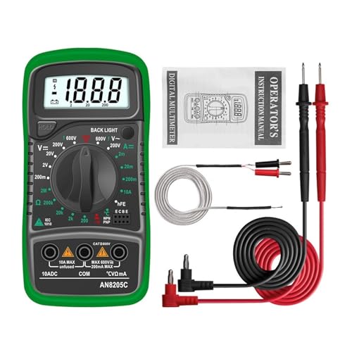 AN8205C Digital-Multimeter AC/DC Amperemeter Volt Ohm Multimetro Tester Meter Mit Thermoelement LCD Hintergrundbeleuchtung Tragbare Genau Messen(AN8205C green) von ZGJIAJU
