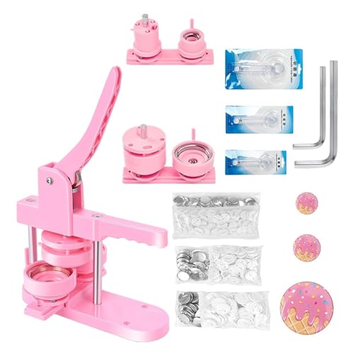 Abzeichen Macher Pink Badge Button Maker Machine Kit 25/32/58 Mm Button Pin Badge Press Machine Set Mit 100/300 Stück Button Teil + 1/3 Kreisschneider + 1/3 Form(25 32 58) von ZGJIAJU