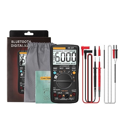 Bluetooth-Digitalmultimeter, 6000 Zählungen, Professionelles Multimetro, True RMS AC/DC-Strom, Spannungsprüfer, Auto-Range Genau Messen(Black) von ZGJIAJU