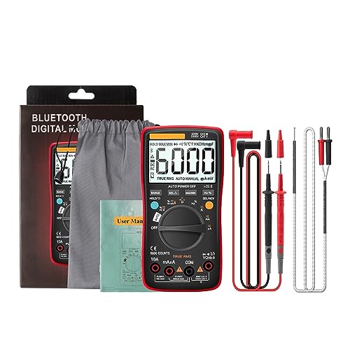 Bluetooth-Digitalmultimeter 6000 Zählt True RMS Professionelles Multimetro Auto-Range AC/DC-Strom-Spannungsprüfgerät Genau Messen(Red) von ZGJIAJU