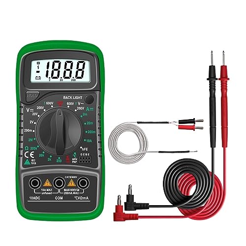 Digital-Multimeter AC/DC Amperemeter Volt Ohm Tester Meter Multimetro Mit Thermoelement LCD Hintergrundbeleuchtung Tragbar Genau Messen(Green) von ZGJIAJU