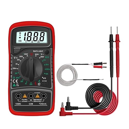 Digital-Multimeter AC/DC Amperemeter Volt Ohm Tester Meter Multimetro Mit Thermoelement LCD Hintergrundbeleuchtung Tragbar Genau Messen(Red) von ZGJIAJU