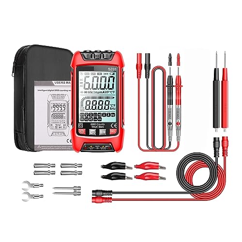 Digitales Multimeter, Transistor-Smart-Tester, 9999 Zählungen, True RMS, Automatisches Elektrisches Kapazitätsmessgerät, Temperaturwiderstand Genau Messen(SZ01 Red Pro) von ZGJIAJU