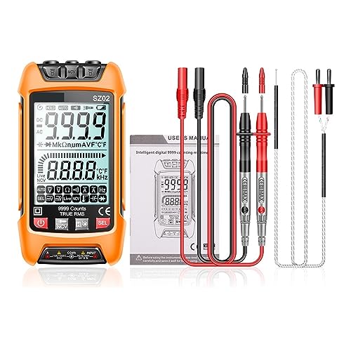 Digitales Multimeter, Transistor-Smart-Tester, 9999 Zählungen, True RMS, Automatisches Elektrisches Kapazitätsmessgerät, Temperaturwiderstand Genau Messen(SZ02 Orange) von ZGJIAJU