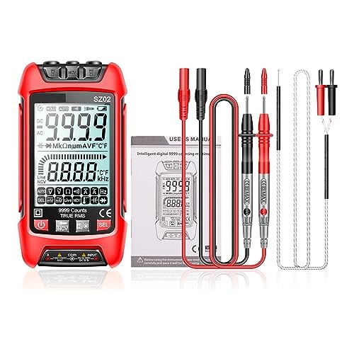 Digitales Multimeter, Transistor-Smart-Tester, 9999 Zählungen, True RMS, Automatisches Elektrisches Kapazitätsmessgerät, Temperaturwiderstand Genau Messen(SZ02 Red) von ZGJIAJU