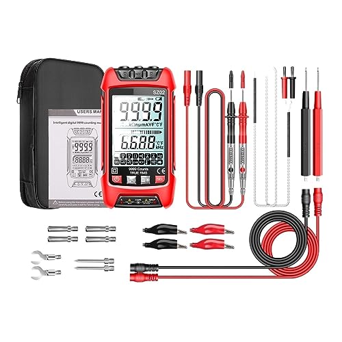 Digitales Multimeter, Transistor-Smart-Tester, 9999 Zählungen, True RMS, Automatisches Elektrisches Kapazitätsmessgerät, Temperaturwiderstand Genau Messen(SZ02 Red Pro) von ZGJIAJU