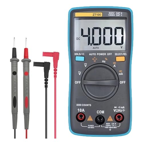 Digitalmultimeter 4000 Zählt DC/AC-Spannung, Strom, Kapazität, Hz, Diode, Ohm, Tester, Amperemeter, Voltmeter, Hintergrundbeleuchtung Genau Messen(ZT100) von ZGJIAJU