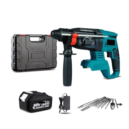Hammerbohrer 2000W 10600IPM Bürstenloser Akku-Bohrhammer, Wiederaufladbarer Elektrischer Schlagbohrer For Akku(1x5.0Ah Accessory) von ZGJIAJU