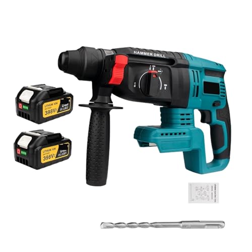 Hammerbohrer 26MM Bürstenloser Elektrischer Bohrhammer Multifunktionales Kabelloses Bohrhammer-Schlagbohrwerkzeug For 18V-Batterie(2 Battery) von ZGJIAJU