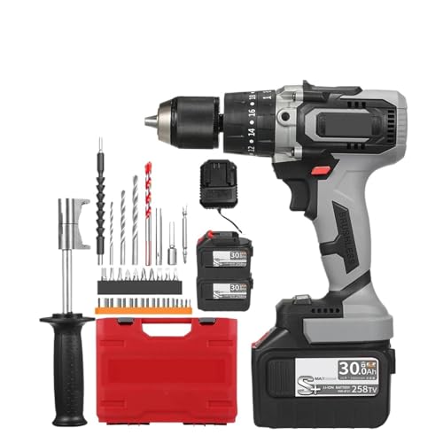 Hammerbohrer Akkuschrauber 21 V 6,0 A Akku Max. Drehmoment 200 Nm 1/2 Zoll Schnellspannbohrfutter Schlagbohrschrauber Mit Box(A 258TV 6.0Ah) von ZGJIAJU