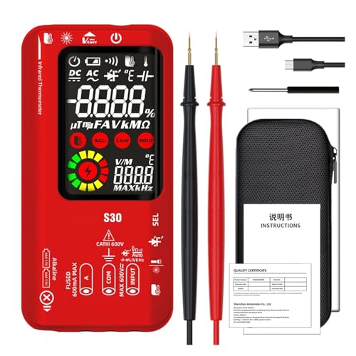 S30 USB-Lade-LCD-Farbbildschirm Digitalmultimeter Infrarot-Thermometer True RMS 15V Diode AC DC Spannung Stromtester Genau Messen(Red S30) von ZGJIAJU