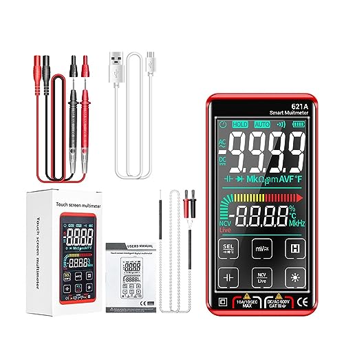 Smart Digital Multimeter Touchscreen Multimetro Tester Transistor 9999 Zählt True RMS Auto Range DC/AC 10A Messgerät Genau Messen(621A Red sheath) von ZGJIAJU