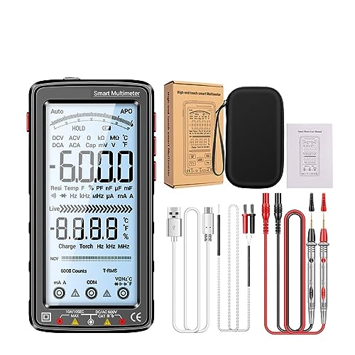 Wiederaufladbares Digital-Multimeter, Professioneller Spannungsprüfer, AC/DC-Spannungsmesser, Touchscreen, Stromtester, Elektriker-Werkzeuge Genau Messen(681 black) von ZGJIAJU
