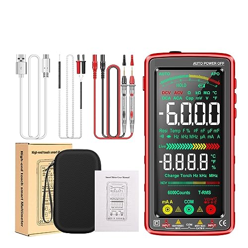 Wiederaufladbares Digital-Multimeter, Professioneller Spannungsprüfer, AC/DC-Spannungsmesser, Touchscreen, Stromtester, Elektriker-Werkzeuge Genau Messen(682 red) von ZGJIAJU