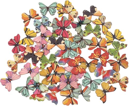 50 Stück bunte Schmetterlingsknöpfe mit 2 Löchern, gemischte Holzknöpfe, Nähen, Scrapbooking, Blumen, 2 Löcher, Nähutensilien und Zubehör, Bastelzubehör 50 Stück bunte Schmetterlingsknöpfe mit 2 Löchern, gemischte Holzknöpfe, Nähen, Scrapbooking, Blumen, 2 Löcher, Nähutensilien und Zubehör, Bastelzubehör von ZGLUZP