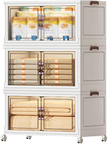 ZGSSOPTU Aufbewahrungsbehälter mit Deckel – Kunststoff für Schrank-Organizer, Faltbox, stapelbar, offene Vordertür, Räder (70 x 45,5 x 120 cm) von ZGSSOPTU