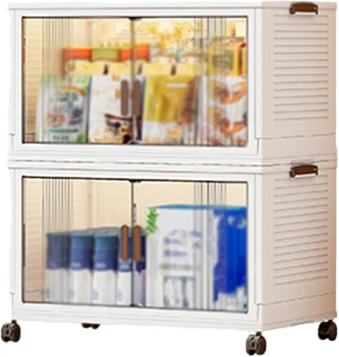 ZGSSOPTU Aufbewahrungskörbe mit doppelseitigen Türen, Deckel, große Kunststoff-Räder, zusammenklappbar, für Zuhause und Organizer (70 x 43 x 82 cm) von ZGSSOPTU