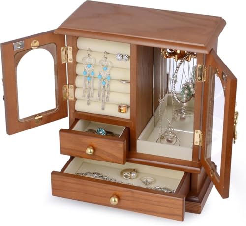 ZGSSOPTU Retro-Schmuckschatulle für Damen, Schreibtisch-Organizer, Spiegel, Ohrringe, Ringe, Halsketten, Uhren ZGSSOPTU Retro-Schmuckschatulle für Damen, Schreibtisch-Organizer, Spiegel, Ohrringe, Ringe, Halsketten, Uhren von ZGSSOPTU
