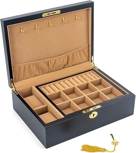 ZGSSOPTU Schmuckschatulle aus Holz, Vintage-Stil, für Halsketten, Ohrringe, Uhren, Organizer (B) von ZGSSOPTU