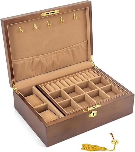 ZGSSOPTU Schmuckschatulle aus Holz, Vintage-Stil, für Halsketten, Ohrringe, Uhren, Organizer aus Holz (Messing) von ZGSSOPTU