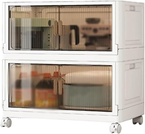 ZGSSOPTU Schrank-Organizer und Aufbewahrungsbehälter mit Rollen an der Unterseite, Kunststoffdeckel, Doppeltüren, für Schlafzimmer, Wohnzimmer, Küche, Arbeitszimmer (66 x 38 x 66 cm) von ZGSSOPTU