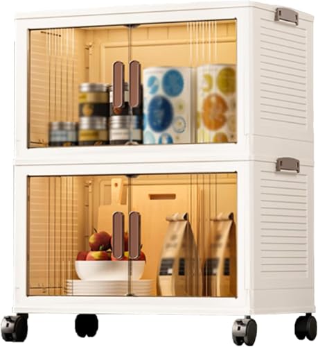 ZGSSOPTU Stapelbare Kunststoff-Aufbewahrungsbox mit Rollen und Griffen, faltbar, Deckel und Schrank, einfach zu montieren (60 x 34 x 71 cm) von ZGSSOPTU
