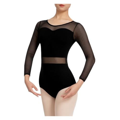 ZGXNYI Damen Ballettanzug for Erwachsene mit ausgehöhltem Rücken und gepunktetem Netzstoff, langärmelig(S) von ZGXNYI