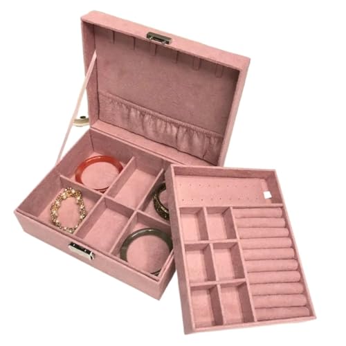ZGXNYI Doppelschichtige samtige Schmuckschatulle Halskette Aufbewahrungshalter großer Raum Ring Sarg Geburtstagsgeschenk(Pink) von ZGXNYI