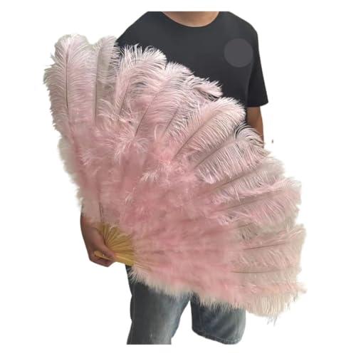 ZGXNYI Federn Fan Party Hochzeit Feier Bauchtanz Show DIY Dekorative 13 Knochen Federn Fan(Pink01,2PCS Left Hand) von ZGXNYI