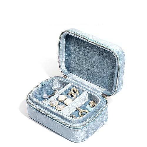 ZGXNYI Schmuckschatulle, Organizer, Display, Reise-Schmuckschatulle Mit Reißverschluss, Samt, Tragbare Schmuckschatulle for Ohrringe, Halsketten Und Ringe(Blue) von ZGXNYI
