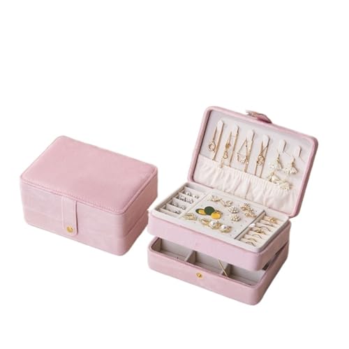 ZGXNYI Schmuckschatulle aus Samt for Frauen, PU-Leder, Halsketten, Ohrringe, Ringe, Armbänder, Reiseschmuck, Organizer, Sarg, Geschenk(Velvet Pink 24JAN08) von ZGXNYI