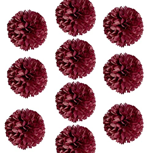 10 Stück 30,5 cm Papier Pom Poms Seidenpapier Blume Kunst Handwerk DIY hängende Blume für Party Hochzeit Babyparty Krankenschwester Wanddekoration (30,5 cm, Burgunderrot) von ZGjoy